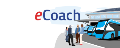 Menschen stehen vor Omnibussen und sprechen miteinander